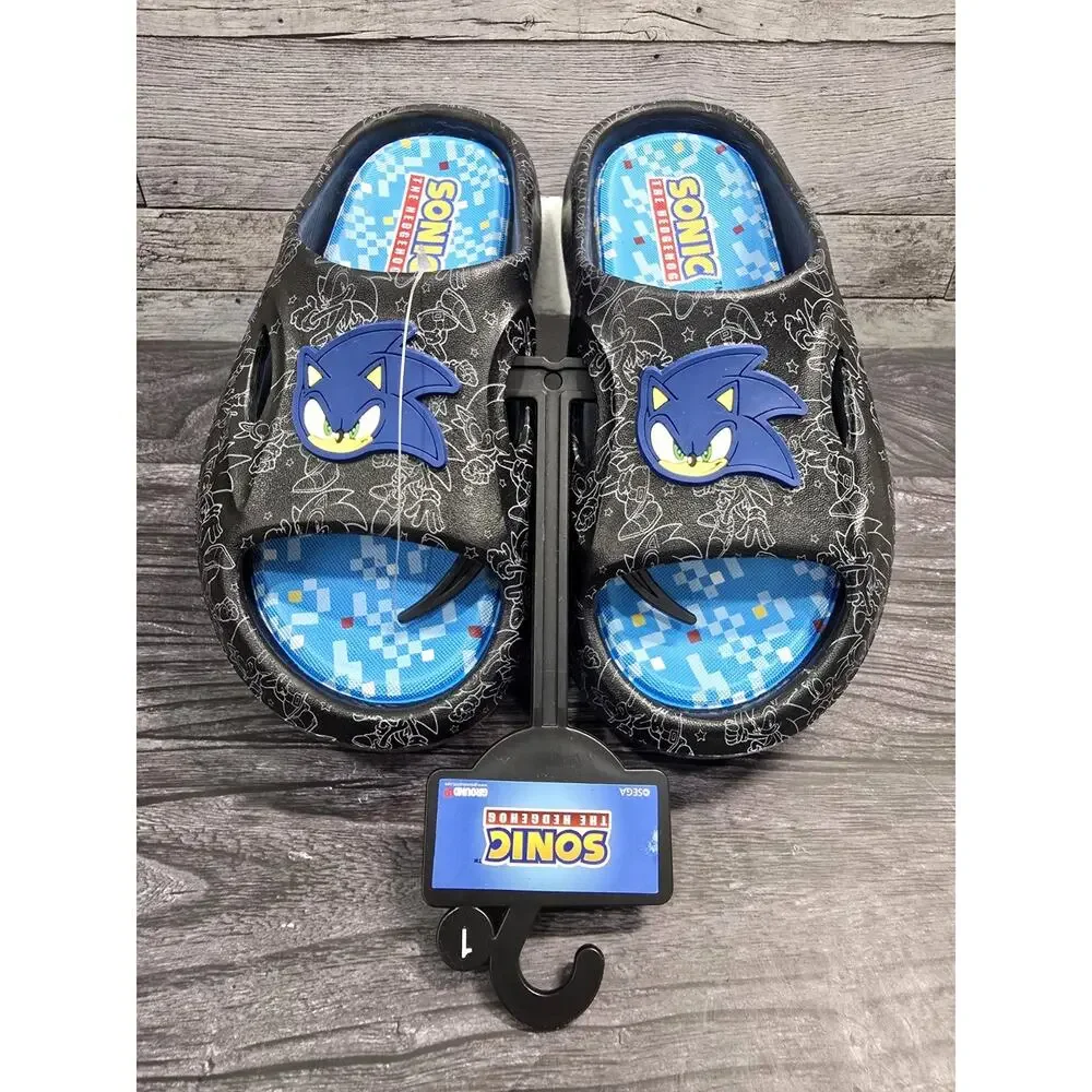 NWT Ground Up Sonic the Hedgehog Boys Comfort Slide Sandals Shoes Size 1